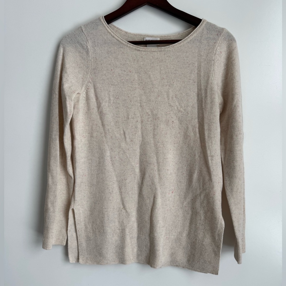 Club Monaco 100% Cashmere Sweater Women small cream pink crewneck luxury‎ soft